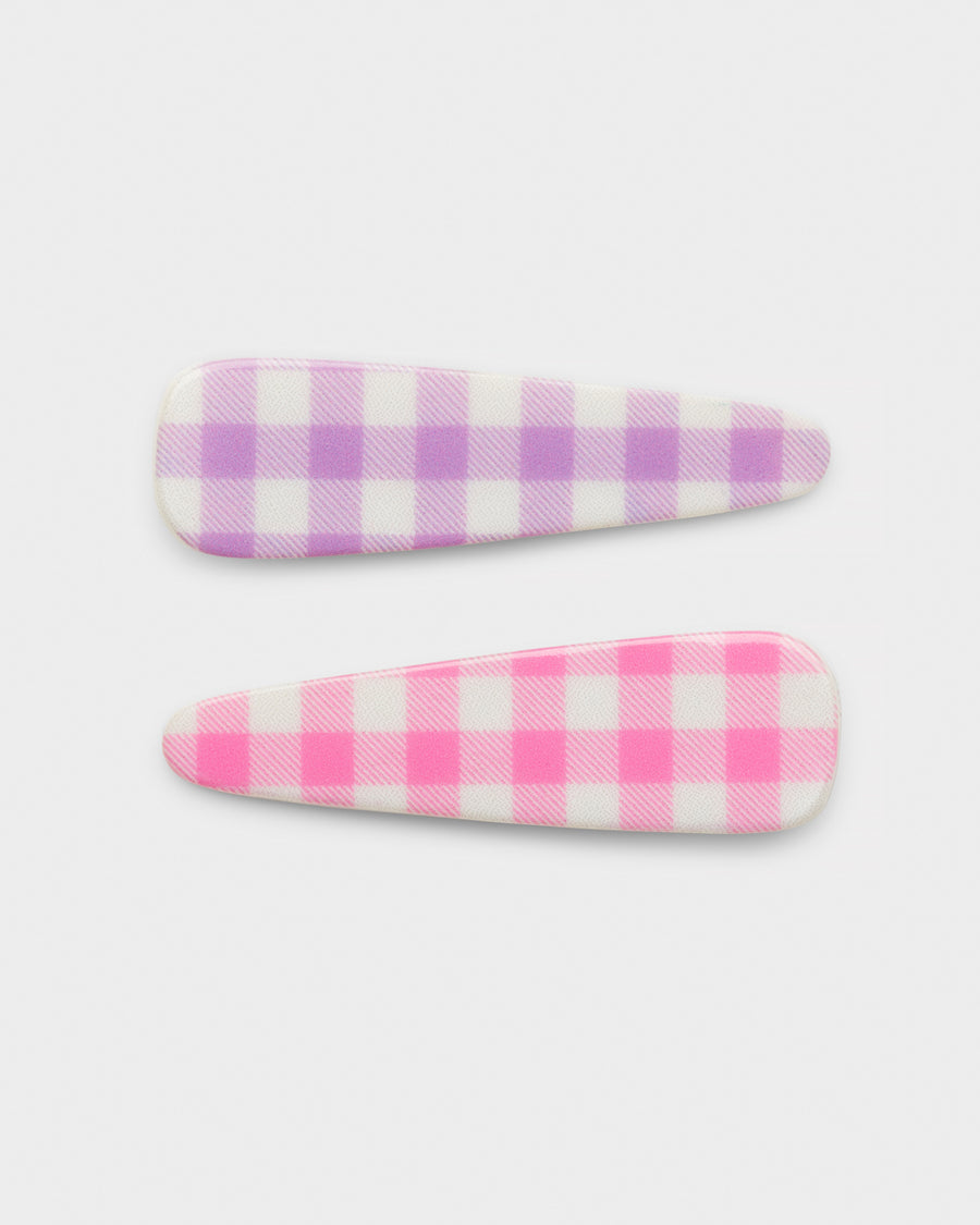 Stych Girls Gingham Hair Clips Pink & Lilac 