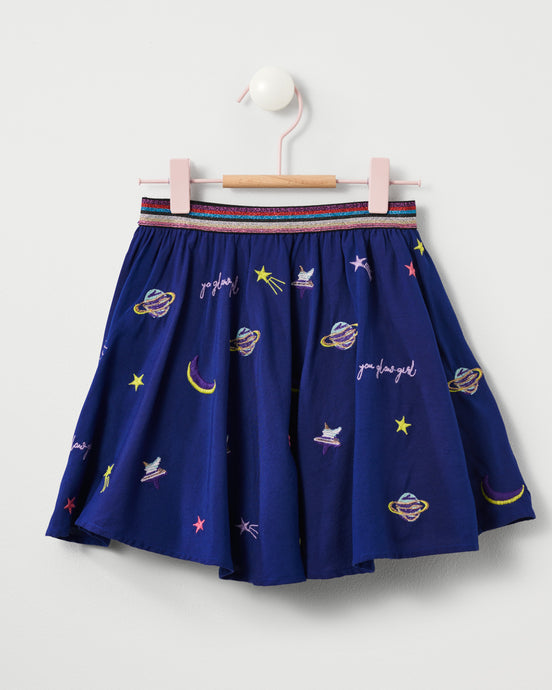 Stych Girls' Glow Girl Embroidered Blue Circle Skirt  | Size: Age 3-5 years, Age 6-8 years