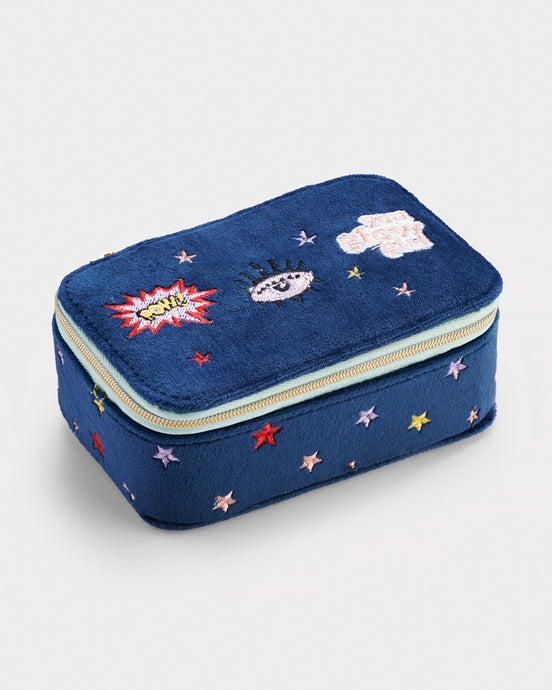Stych Girls Glow Girl Blue Velour Embroidered Jewellery box | one size