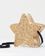 Load image into Gallery viewer, Stych Girls&#39; Gold Glitter Star &amp; Black Grosgrain Crossbody Strap Bag | one size 