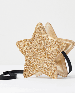 Stych Girls' Gold Glitter Star & Black Grosgrain Crossbody Strap Bag | one size 