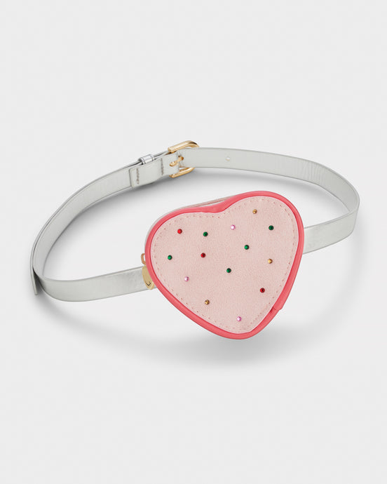 Pink Gem Heart Zipped Purse On Silver Adjustable Belt Bag 
