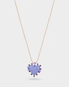 Stych Girl's Purple Beaded Heart Locket Charm Necklace on gold bead chain