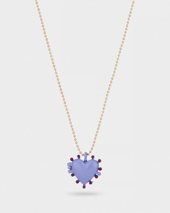 Stych Girl's Lilac Bead Heart Locket Charm Necklace on gold bead chain