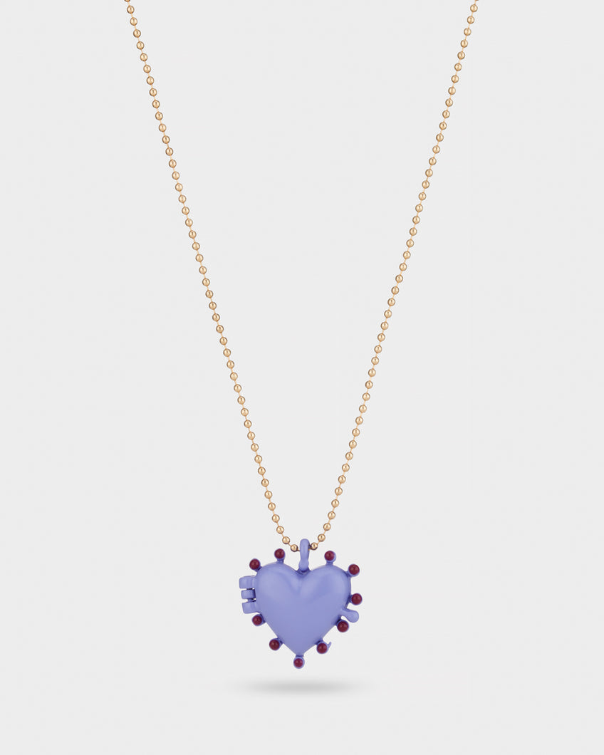 Stych Girl's Purple Beaded Heart Locket Charm Necklace on gold bead chain