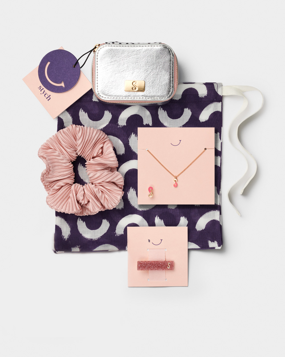 Stych Girl's Initial Accessories Gift Set Jewellery Box, Clip, Necklace Set & Scrunchie In A Gift Bag