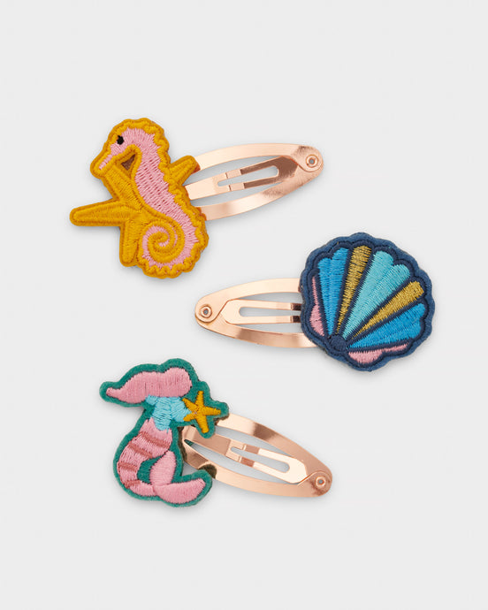 Stych Girls' Mermaid Embroidered Patch  Hair Clips 3 pk Multi colour 