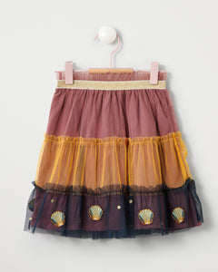 Stych Girl's Rust Pink Mermaid tiered tulle Shell Embroidered  Skirt Ages 3-5 & 6-8 years 