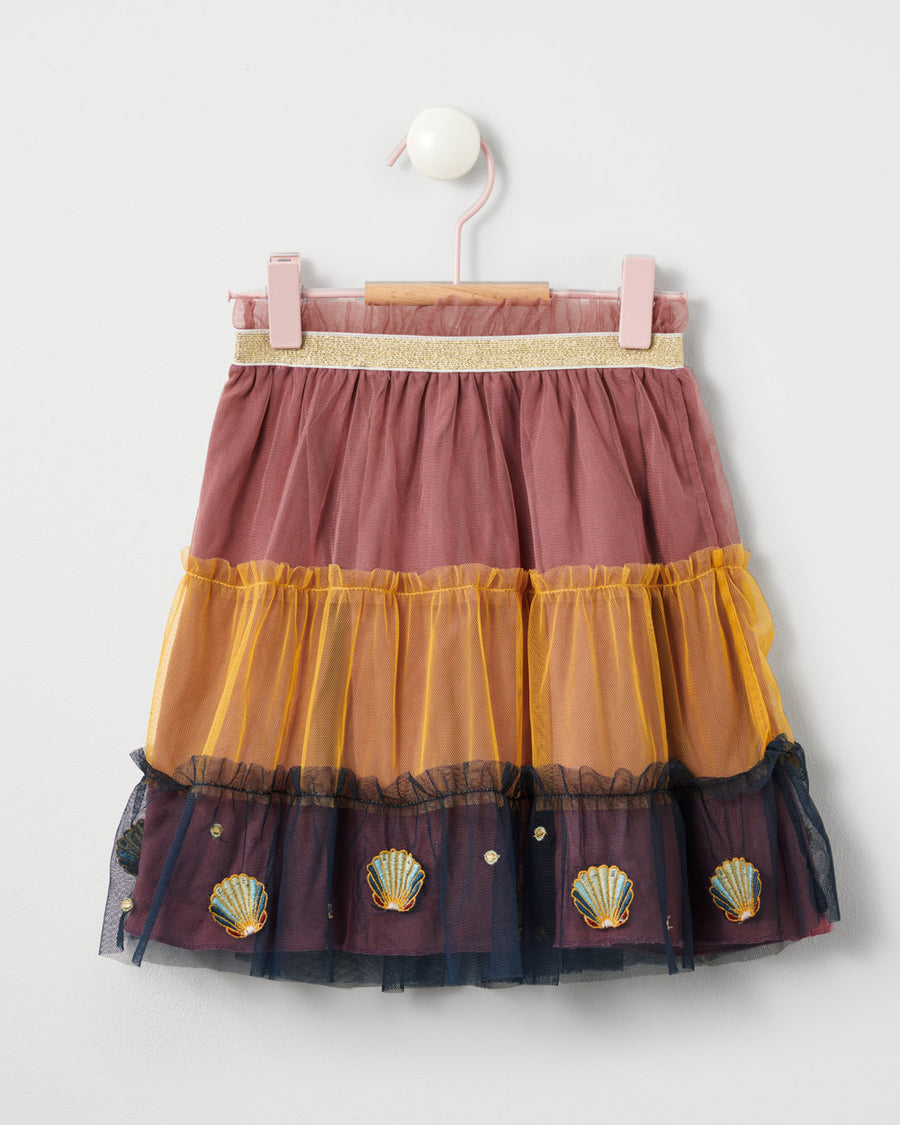 Stych Girl's Rust Pink Mermaid tiered tulle Shell Embroidered  Skirt Ages 3-5 & 6-8 years 