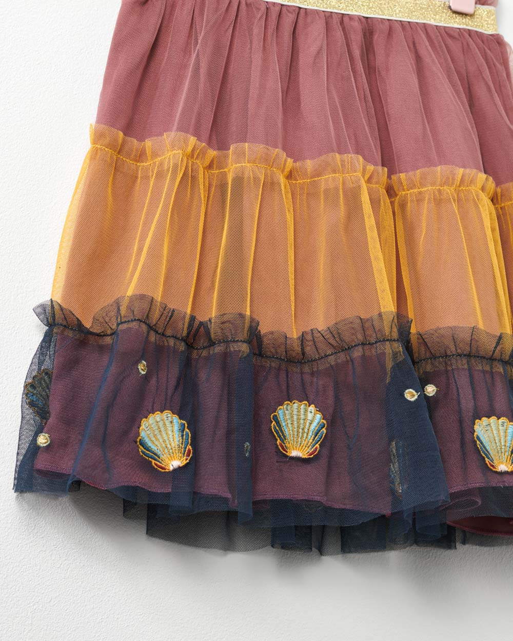 Girl s Rust Pink Mermaid Tiered Tulle Shell Embroidered Skirt Stych Stych Accessories