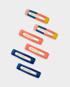 Stych Girls Neon Mini Hair Clip Set 6 pk Navy & Orange 