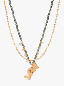 Stych Accessories - Layered locket necklace with crystal beads and gold finish chain