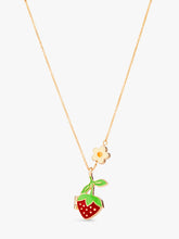Load image into Gallery viewer, Stych Girl&#39;s  Strawberry locket necklace in red with tiny summer daisy charm chain adjustable 
