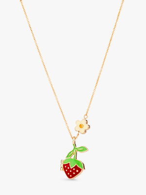 Stych Girl's  Strawberry locket necklace in red with tiny summer daisy charm chain adjustable 