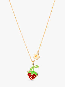 Stych Girl's  Strawberry locket necklace in red with tiny summer daisy charm chain adjustable 