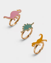 Load image into Gallery viewer, Stych Girl&#39;s Pack of 3 Dinosaur She Rex Enamel Adjustable Rings 