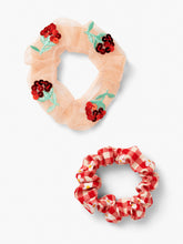 Load image into Gallery viewer, Stych Girl&#39;s Pack of 2 Tulle strawberry sequin &amp; picnic check gingham hair scrunchie set