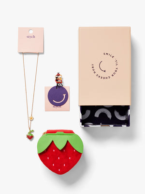 Stych Girl's  Strawberry Themed Embroidered Velvet Jewellery Gift Box 