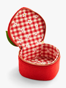 Stych Accessories - Strawberry embroidered velvet jewellery box in red