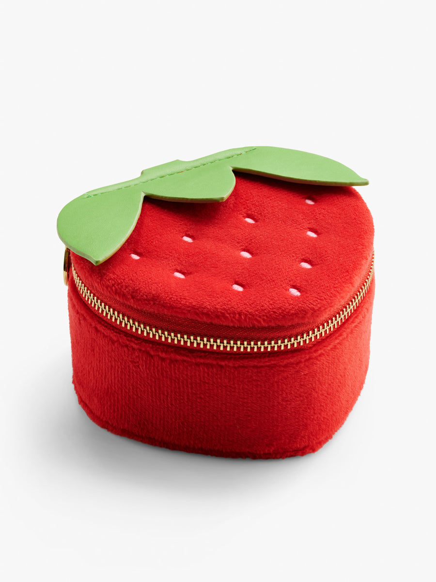 Stych Girls' Red Velour strawberry embroidered jewellery box | one size 