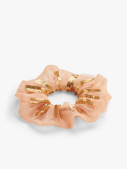 Pink Tulle Sequin Scrunchie